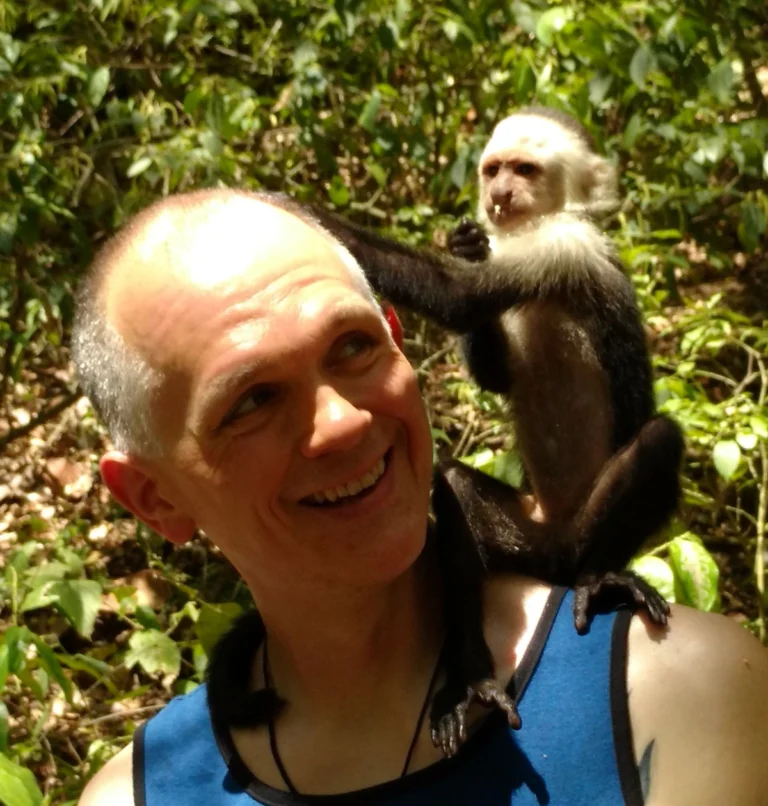 Morrie, with a monkey on his shoulder